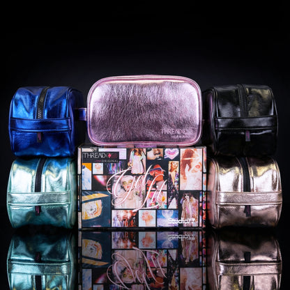 Thread Original Aurora LED travel makeup organizers in all five colors displayed with collector gift box.