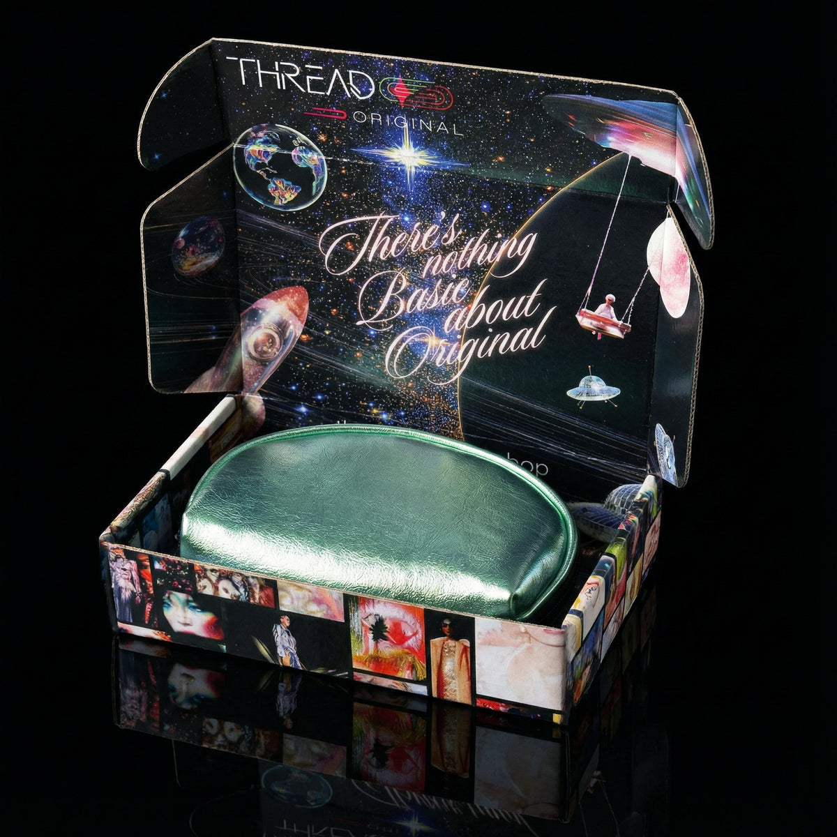 Luna Mint LED makeup bag displayed inside Thread Original collector gift box.